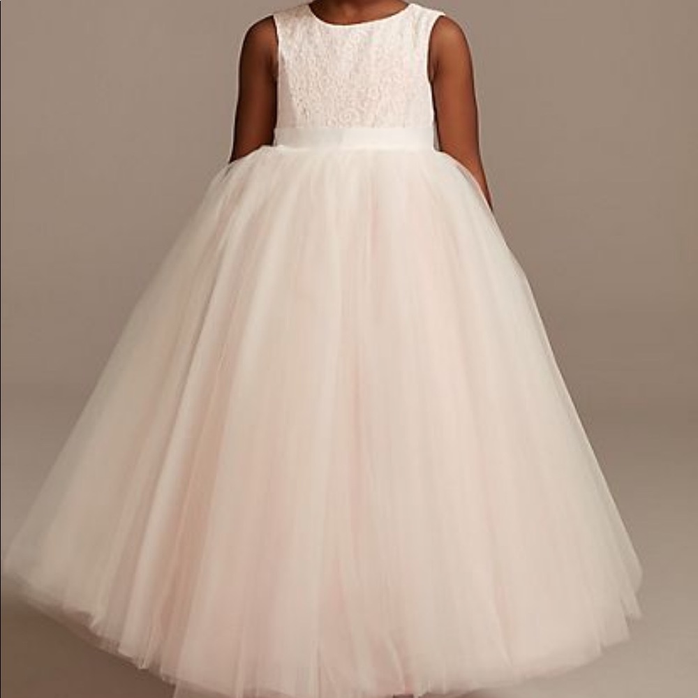 David’s Bridal Heart Cutout Flower Girl Ball Gown Dress Pink & White Size 8 - Picture 3 of 6